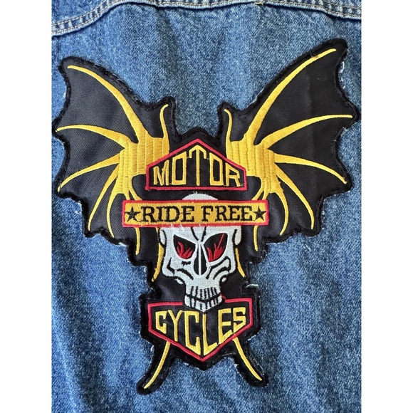 Levi Strauss Signature Other - Levi Signature Vest Mens M Blue Denim Biker Cutoff Batwing Skull Back Patch
